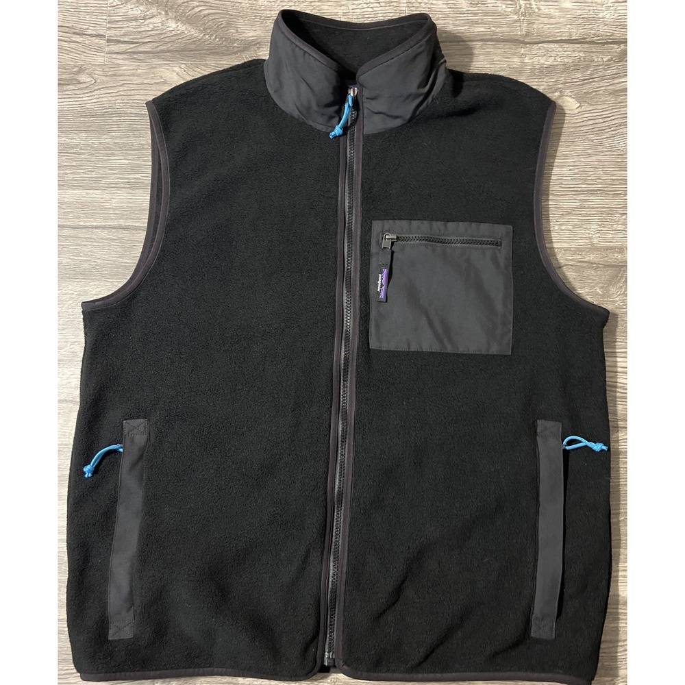 Patagonia Synchilla Full Zip Black Fleece Vest Men's Large, Fox Logo, 23011
